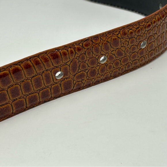 Vintage Pierre Cardin Logo Belt Croc Embossed Brown Leather Gold‎ Buckle Size L main image 6